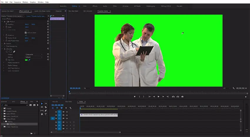 use adobe premiere with a green screen