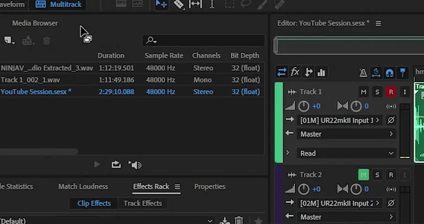 edit clip in adobe audition greyed out